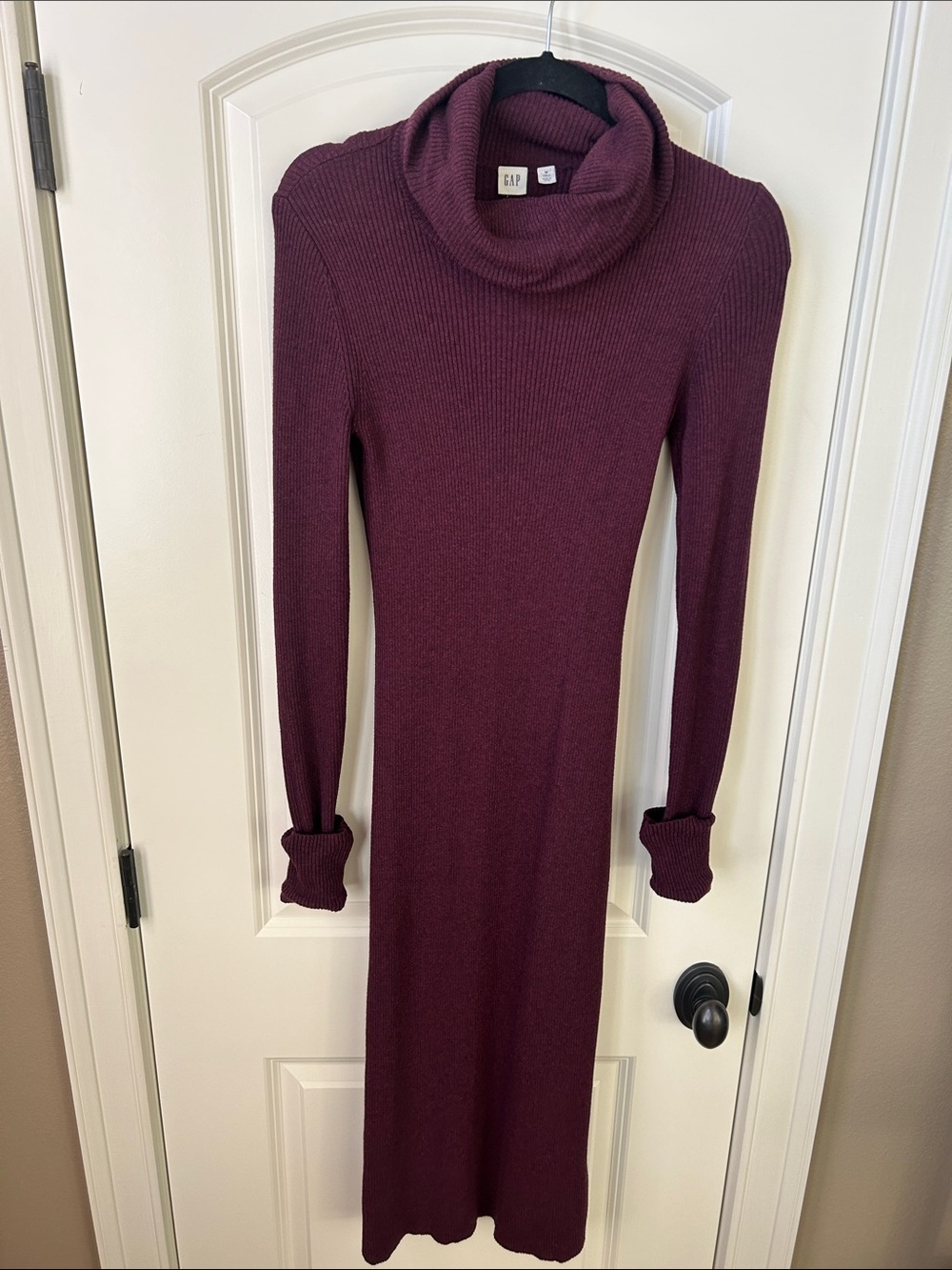 GAP Women's Plum Ribbed Turtleneck Long Sleeve Dress (medium TALL)